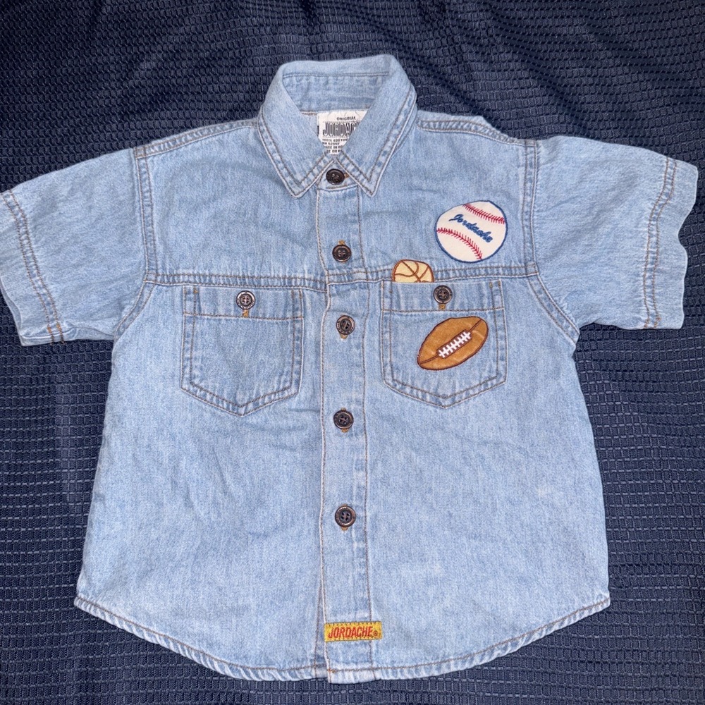 Vintage 80s-90s Jordache Toddler Shirt 3T USA Short Sleeve Button Up Sports